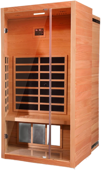 1 Person Extendable FAR Infrared Sauna for Home, Hemlock Wood Low EMF 6 Carbon Heaters Indoor Saunas with LED Lights, Bluetooth Speaker, Digital Control Panel, and Seating Bench
