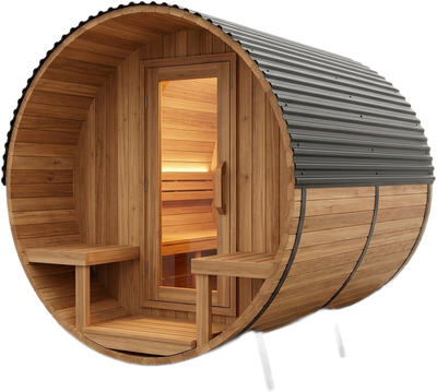 Outdoor Barrel Sauna Built for Daily Recovery, Cedar Construction, 9Kw Electric Heat, WiFi Control