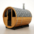 Outdoor Barrel Sauna Built for Authentic Finnish Experience, Premium Cedar Wood, Wood Burning Stove, 6-Person