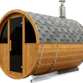 Outdoor Barrel Sauna Built for Authentic Finnish Experience, Premium Cedar Wood, Wood Burning Stove, 6-Person