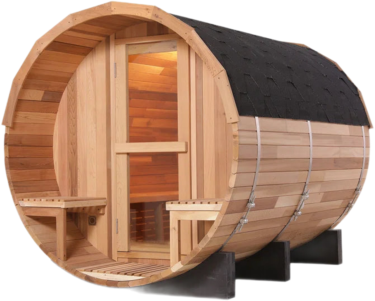 6-Person Patchwork Red Cedar Traditional Steam Barrel Sauna