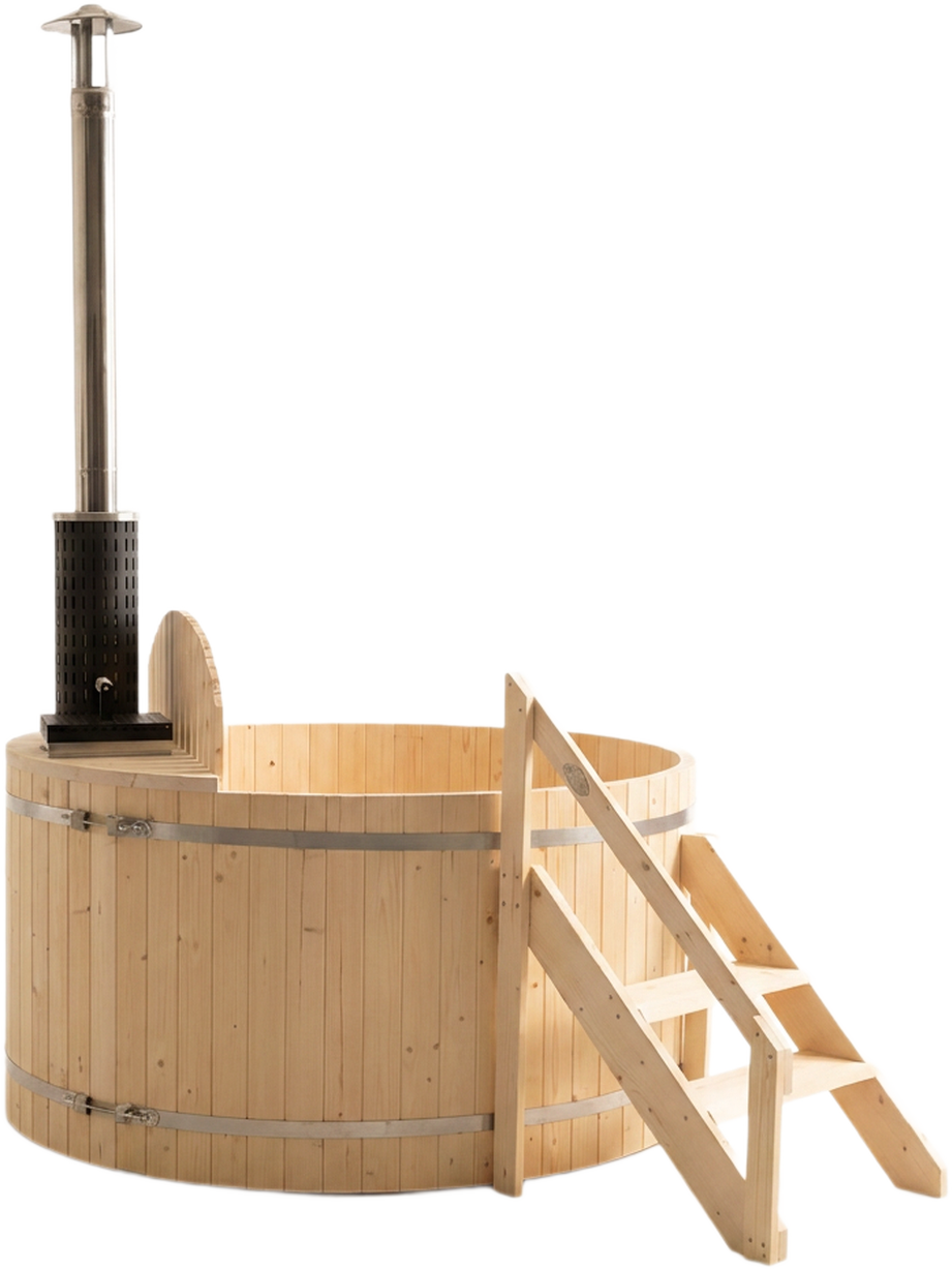 Wood Fired Hot Tub Designed for Year-Round Wellness, 4-5 Person Capacity, Internal Stove, Pine Construction