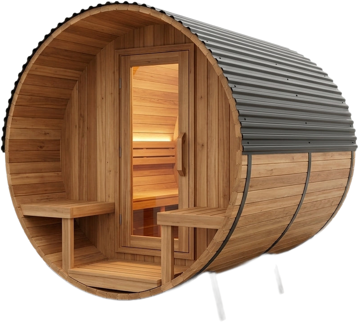 Outdoor Barrel Sauna Built for Daily Recovery, Cedar Construction, 9Kw Electric Heat, WiFi Control