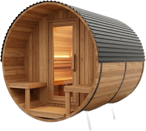 Outdoor Barrel Sauna Built for Daily Recovery, Cedar Construction, 9Kw Electric Heat, WiFi Control