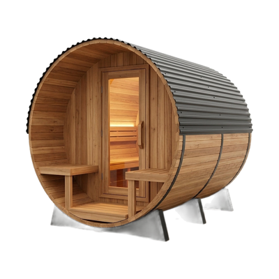 Outdoor Barrel Sauna Built for Daily Recovery, Cedar Construction, 9Kw Electric Heat, WiFi Control
