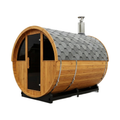 Outdoor Barrel Sauna Built for Authentic Finnish Experience, Premium Cedar Wood, Wood Burning Stove, 6-Person