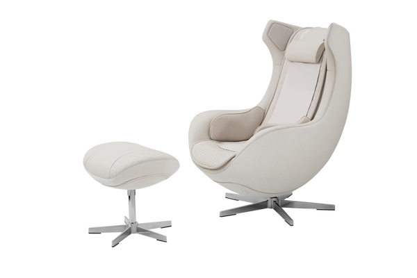 Ceragem Pause M4 massage chair in oatmeal beige with footstool