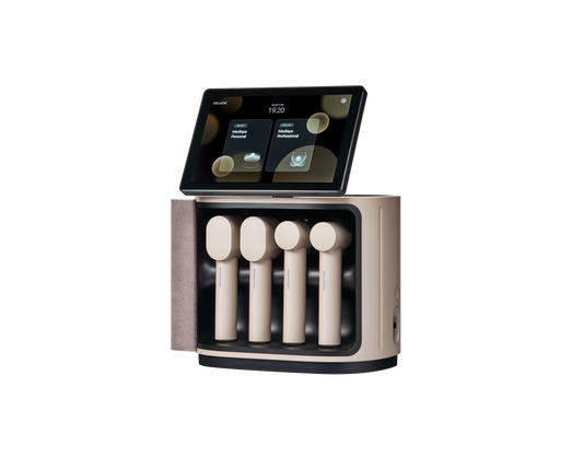 Ceragem MediSpa Pro station open with four handpieces